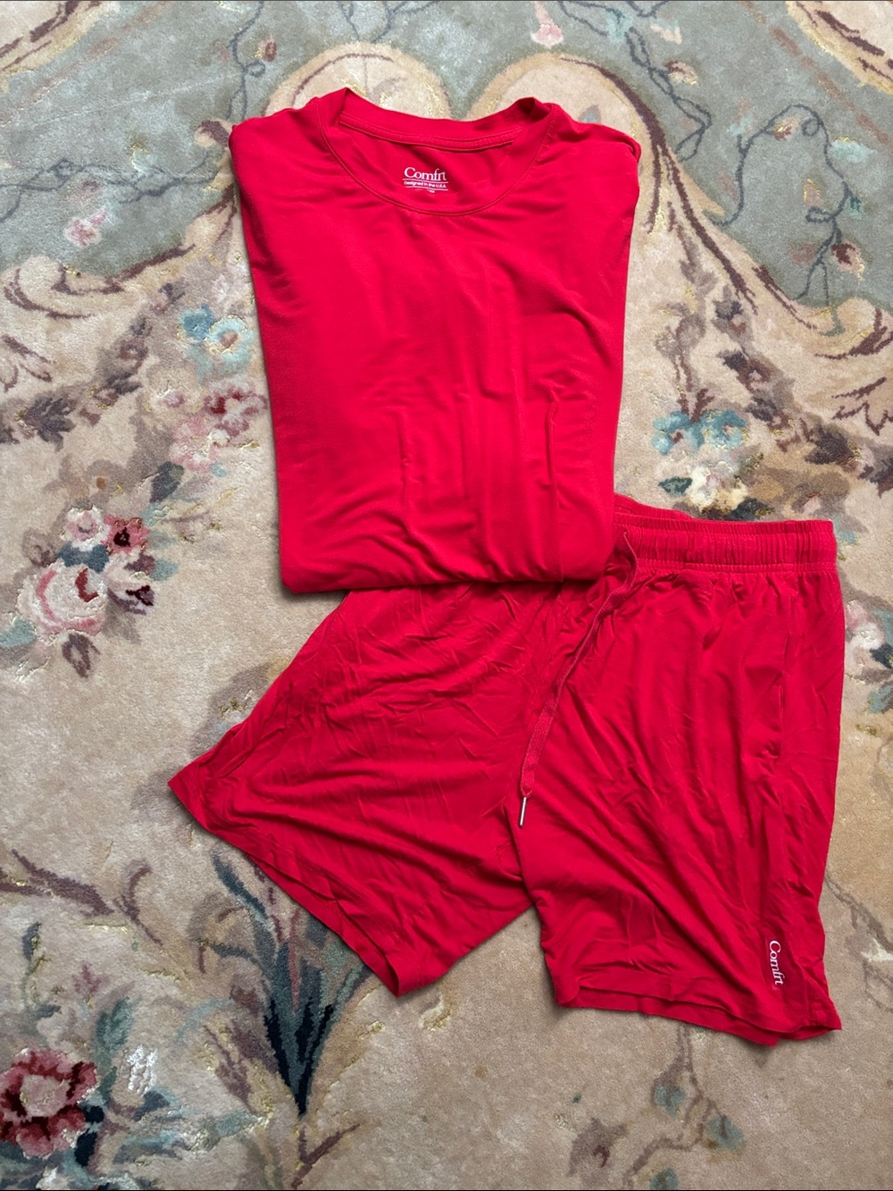 Comfit Women's Red Short Sleeve Top & Drawstring Shorts Sleep Set
